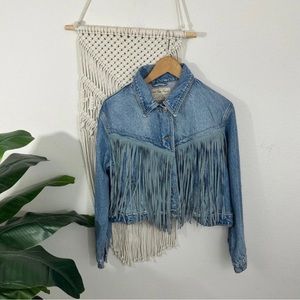 Free People After Hours Fringe Jean Jacket Small Blue